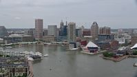 4.8K stock footage aerial video of Downtown Baltimore skyscrapers, Inner Harbor piers, and the National Aquarium, Maryland Aerial Stock Footage | AX78_108E