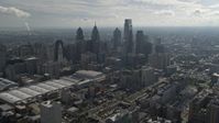 4.8K stock footage aerial video of Pennsylvania Convention Center and skyscrapers, Downtown Philadelphia, Pennsylvania Aerial Stock Footage | AX79_008E