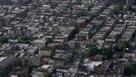 4.8K stock footage aerial video of urban neighborhood and busy street in South Philadelphia, Pennsylvania Aerial Stock Footage | AX79_086E
