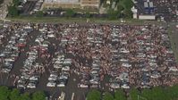 4.8K stock footage aerial video of crowds in a parking lot near Campbell's Field, Camden, New Jersey Aerial Stock Footage | AX79_094