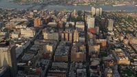 4.8K stock footage aerial video of office and apartment buildings in Downtown Philadelphia, Pennsylvania, Sunset Aerial Stock Footage | AX80_019