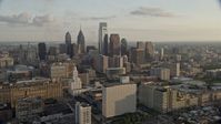 4.8K stock footage aerial video of Downtown Philadelphia's high-rises and skyscrapers, Pennsylvania, Sunset Aerial Stock Footage | AX80_049E