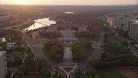 4.8K stock footage aerial video tilting from Logan Square to reveal Philadelphia Museum of Art, Pennsylvania, Sunset Aerial Stock Footage | AX80_120E