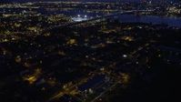 4.8K stock footage aerial video orbiting fireworks in an urban neighborhood, Camden, New Jersey Night Aerial Stock Footage | AX81_006