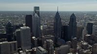 4.8K stock footage aerial video of Downtown Philadelphia giants skyscrapers and city buildings, Pennsylvania Aerial Stock Footage | AX82_012E