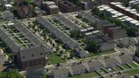 4.8K stock footage aerial video of neighborhood with town houses, North Philadelphia, Pennsylvania Aerial Stock Footage | AX82_023