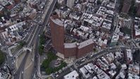 4K stock footage aerial video of Confucius Plaza, Manhattan Bridge, Brooklyn Bridge, East River, New York, New York Aerial Stock Footage | AX84_095