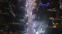4K stock footage aerial video Bird's eye view of Times Square, Midtown Manhattan, New York, New York, night Aerial Stock Footage | AX85_045