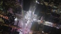4K stock footage aerial video Bird's eye view over Times Square, Midtown Manhattan, New York, New York, night Aerial Stock Footage | AX85_046