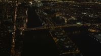 4K stock footage aerial video Approaching the Queensboro Bridge, New York, New York, night Aerial Stock Footage | AX85_099