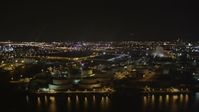 4K stock footage aerial video Flying by an oil refinery, Newark Bay, Newark, New Jersey, night Aerial Stock Footage | AX85_144