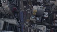 4K stock footage aerial video Bird's eye view flying over Times Square, Midtown Manhattan, New York, New York Aerial Stock Footage | AX87_116