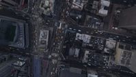 4K stock footage aerial video Bird's eye view over 7th Avenue, Times Square, Midtown Manhattan, New York Aerial Stock Footage | AX87_117