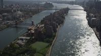 4K stock footage aerial video Coler-Goldwater Specialty Hospital, Roosevelt Island, Queensboro Bridge, New York Aerial Stock Footage | AX87_186