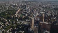 4K stock footage aerial video of approaching Long Island University Brooklyn Campus by skyscrapers, Brooklyn, New York Aerial Stock Footage | AX88_009