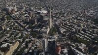4K stock footage aerial video approach Williamsburgh Savings Bank Tower office building and Barclays Center arena, Brooklyn, New York Aerial Stock Footage | AX88_012