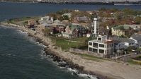 4K stock footage aerial video of flying by oceanfront homes in Coney Island, Brooklyn, New York, New York Aerial Stock Footage | AX88_071