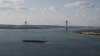 4K stock footage aerial video of the Verrazano-Narrows Bridge spanning The Narrows, New York, New York Aerial Stock Footage | AX88_076