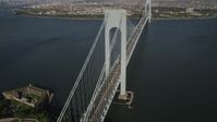4K stock footage aerial video of Verrazano-Narrows Bridge, seen from Staten Island, New York, New York Aerial Stock Footage | AX88_084