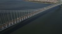 4K stock footage aerial video pan across the Verrazano-Narrows Bridge, The Narrows, New York, New York Aerial Stock Footage | AX88_085