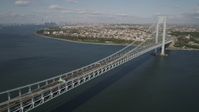 4K stock footage aerial video fly beside the Verrazano-Narrows Bridge, The Narrows, New York, New York Aerial Stock Footage | AX88_086