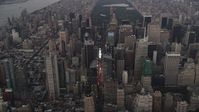 4K stock footage aerial video Flying by Times Square, Midtown Manhattan, New York, New York, twilight Aerial Stock Footage | AX89_051