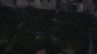 4K stock footage aerial video Fly over Central Park, Times Square, Midtown Manhattan, New York, twilight Aerial Stock Footage | AX89_070