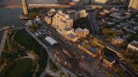 4K stock footage aerial video Panning away from Brooklyn, revealing Brooklyn Bridge, New York, New York, sunset Aerial Stock Footage | AX93_080