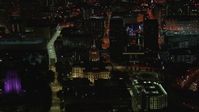 HD stock footage aerial video of circling the state capitol building at night, zoom to wider view, Downtown Atlanta, Georgia Aerial Stock Footage | CAP_013_092