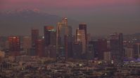 HD stock footage aerial video of the Downtown Los Angeles skyline at sunset, California Aerial Stock Footage | CAP_018_103