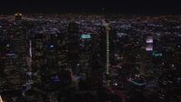 HD stock footage aerial video wide orbit of Wilshire Grand Center at night, Downtown Los Angeles, California Aerial Stock Footage | CAP_018_203