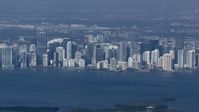 HD stock footage aerial video of the Downtown Miami skyline across Biscayne Bay, Florida Aerial Stock Footage | CAP_020_030
