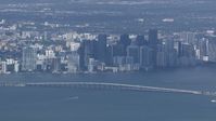 HD stock footage aerial video of a wide view of the city's skyline behind the Rickenbacker Causeway, Miami, Florida Aerial Stock Footage | CAP_020_043