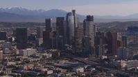 HD stock footage aerial video of flying by towering skyscrapers in the city's skyline, Downtown Los Angeles, California Aerial Stock Footage | CAP_021_099