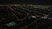 5K stock footage aerial video tilt up revealing downtown Los Angeles skyline, California Aerial Stock Footage | DCA01_008