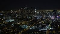 5K stock footage aerial video orbiting Downtown Los Angeles skyline at night, California Aerial Stock Footage | DCA01_021