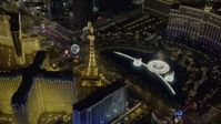 4K stock footage aerial video of orbiting the water show at The Bellagio, Las Vegas, Nevada Night Aerial Stock Footage | DCA03_130