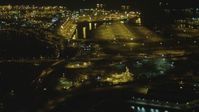 4K stock footage aerial video of approaching the Port of Long Beach, Long Beach, California, night Aerial Stock Footage | DCA07_122