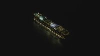 4K stock footage aerial video of a cruise ship sailing near the Port of Los Angeles, San Pedro, California, night Aerial Stock Footage | DCA07_155