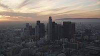 5K stock footage aerial video of Downtown Los Angeles skyscrapers at sunset, California Aerial Stock Footage | DCLA_046
