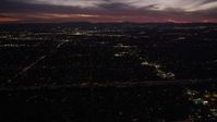 5K stock footage aerial video of San Fernando Valley suburban residential neighborhoods at twilight, California Aerial Stock Footage | DCLA_086
