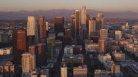 5K stock footage aerial video of Downtown Los Angeles towers at sunset, California Aerial Stock Footage | DCLA_225