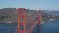 5K stock footage aerial video Fly by Golden Gate Bridge with Marin Headlands in the background, San Francisco Bay, California Aerial Stock Footage | DCSF05_065