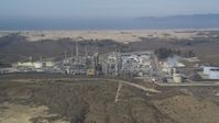 5K stock footage aerial video of approaching Phillips 66 Company Santa Maria Refinery, Arroyo Grande, California Aerial Stock Footage | DFKSF02_017