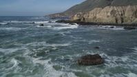 5K stock footage aerial video of approaching coastal cliffs, rock formations, Avila Beach, California Aerial Stock Footage | DFKSF02_066