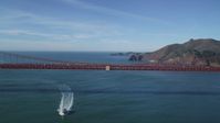 5K stock footage aerial video of flying over the iconic Golden Gate Bridge toward the Marin Headlands, San Francisco, California Aerial Stock Footage | DFKSF05_036
