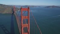 5K stock footage aerial video of passing one of the towers on the Golden Gate Bridge, San Francisco, California Aerial Stock Footage | DFKSF05_041