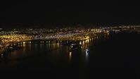 5K stock footage aerial video of panning across the Port of Oakland, California, night Aerial Stock Footage | DFKSF07_076