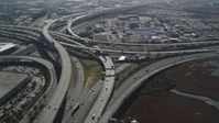 5K stock footage aerial video of orbiting the MacArthur Maze freeway interchange, Oakland, California Aerial Stock Footage | DFKSF08_003