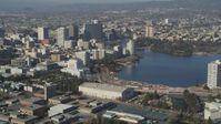 5K stock footage aerial video flyby Downtown Oakland and Lake Merritt, California Aerial Stock Footage | DFKSF09_059
